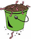 green bucket full of compost & worms
