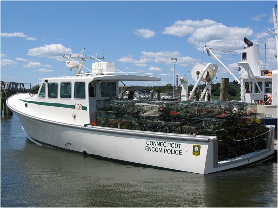 Boat with lobster traps