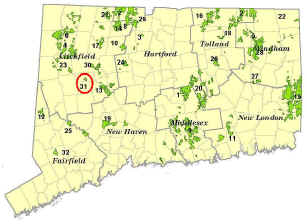 Connecticut Map showing location of Camp Columbia State Forest