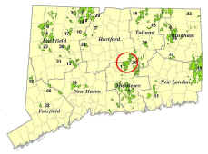 State map showing location of Meshomasic State Forest