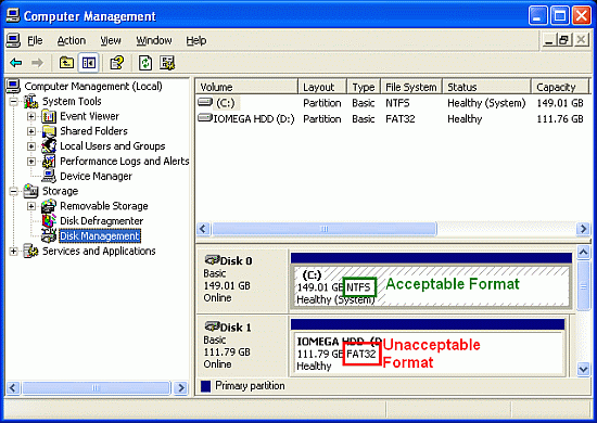 Disk Management Dialog Box Image