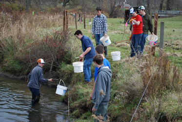 image of students watering plants