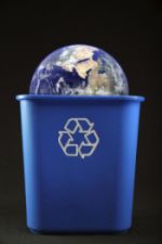 World In Recycling Bin