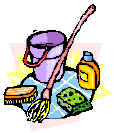 mop bucket and cleaning supplies