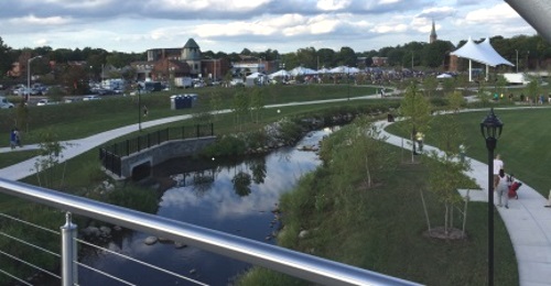 Photo of the Meriden Green park on the former HUB brownfield