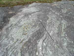 Close up of folded schist and gneiss at Dennis Hill State Park