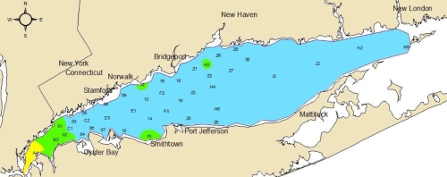 Example map showing summer hypoxia conditions in Long Island Sound .