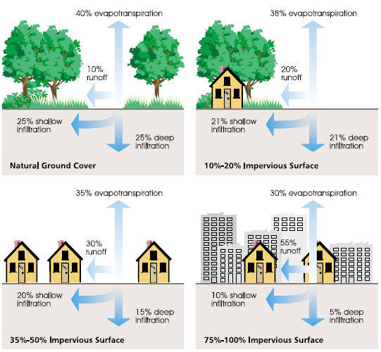 Increased runoff with increased hard surfaces