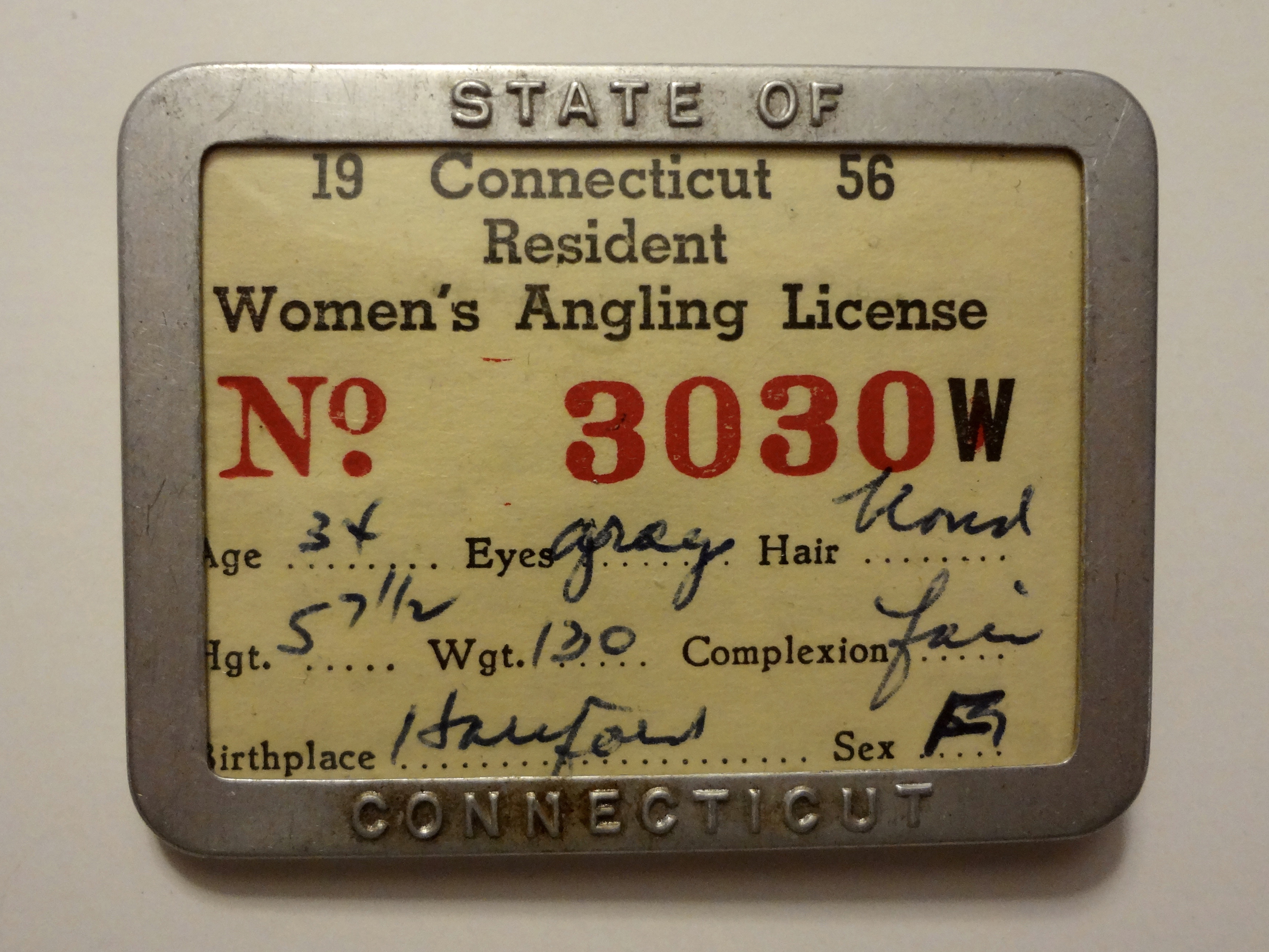 1956 women's angling license