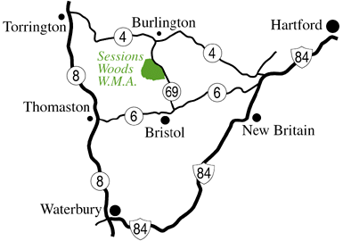 Map of Sessions Woods WMA location.