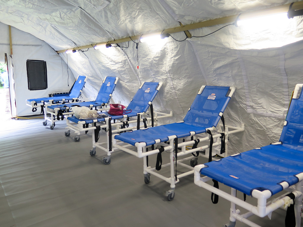 Cots inside Mobile Field Hospital