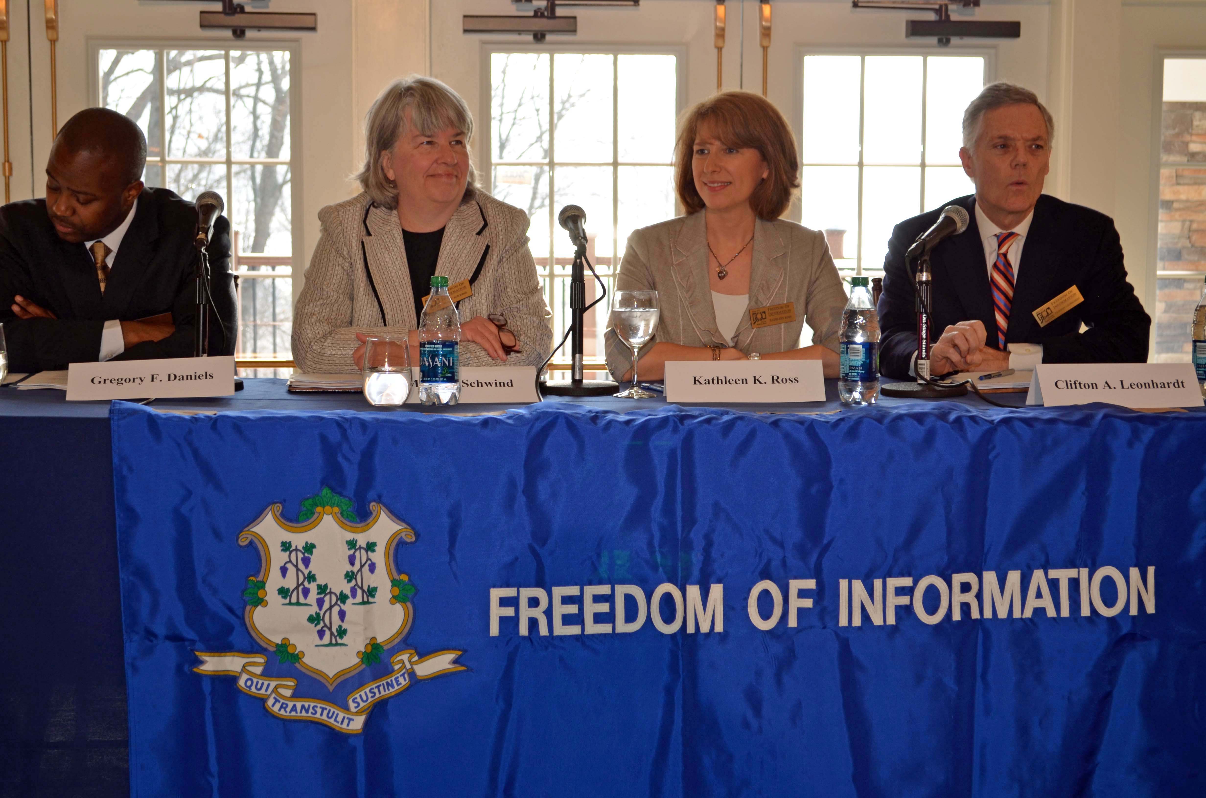 Commission staff members (l-r) Gregory Daniels, Mary Schwind, Kathleen Ross, and Clifton Leonhardt answer questions during the “FOI Nuts and Bolts” panel discussion.