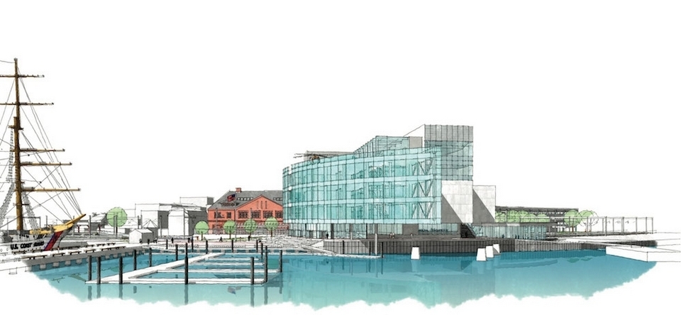 Architectural Rendering of the National Coast Guard Museum on the New London waterfront.