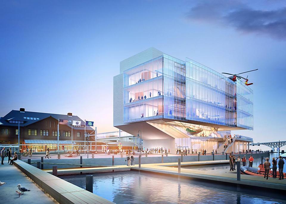 An architectural rendering of the proposed museum on the New London waterfront.