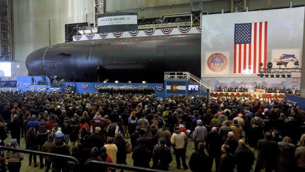 Hundreds gather as General Dynamics EB hosts a christening ceremony in Groton for the USS Colorado.