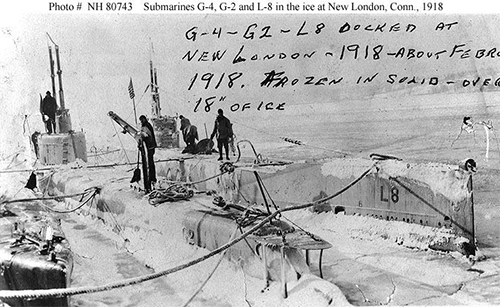 Submarines frozen in 18 inches of ice.