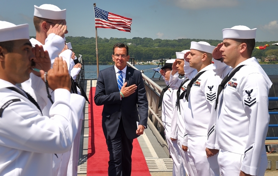 Gov Malloy departs at the conclusion of the centennial celebration of the Naval Submarine Base New London
