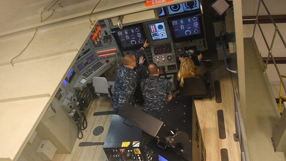Overhead view of the Ship Control Operations Trainer