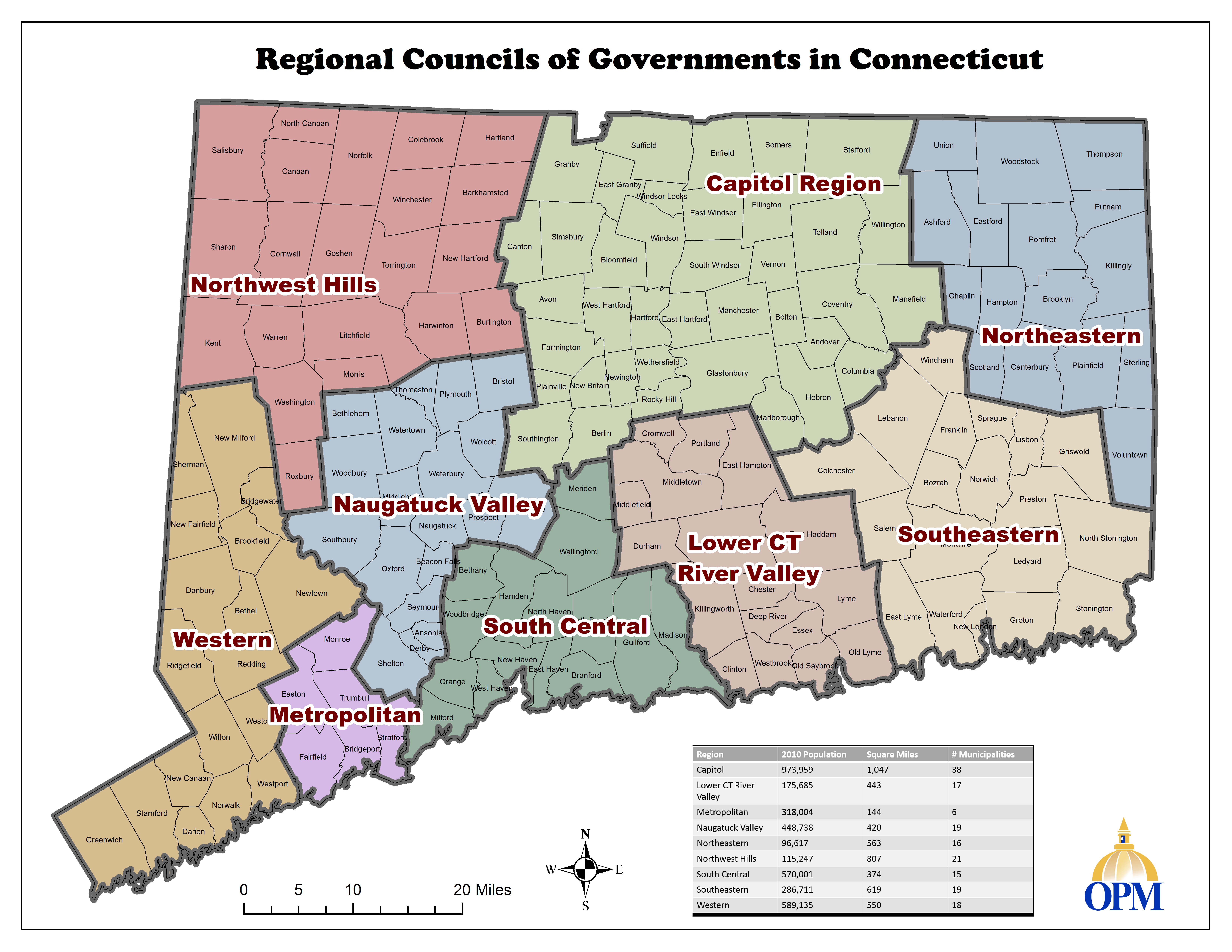 Map of Regional Councils of Government in Connecticut