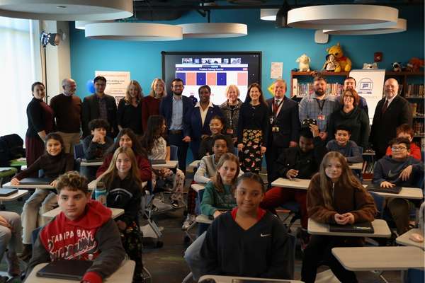 Lt. Governor Computing Challenge 2026 Launch in Groton with a group of students.