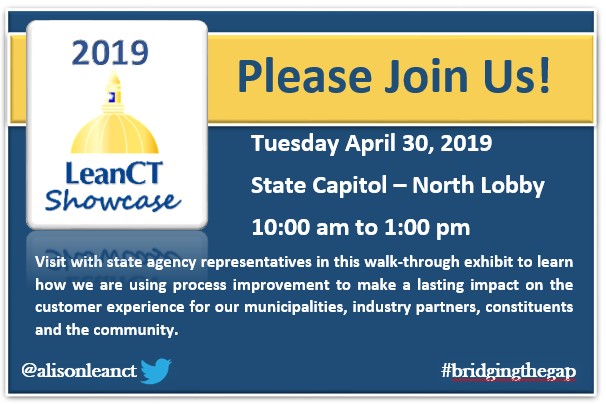 Flyer for the 2019 LeanCT Showcase held on April 30, 2019, at the State Capitol North Lobby from 10:00 a.m. to 1:00 p.m.