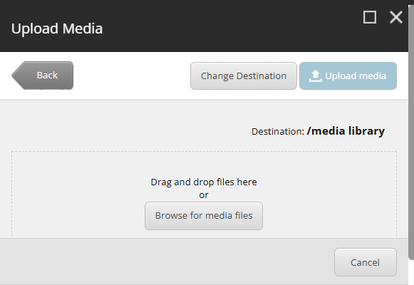 Screenshot showing the Brose for media files button