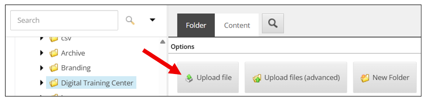 Screenshot of the Upload file button
