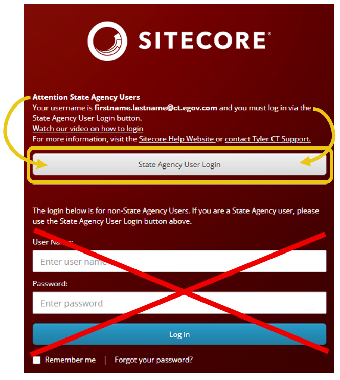 State Agency User Login button highlighted