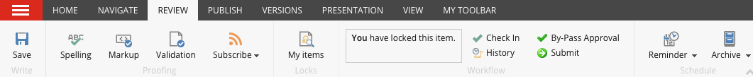 Content Editor Ribbon: Review tab