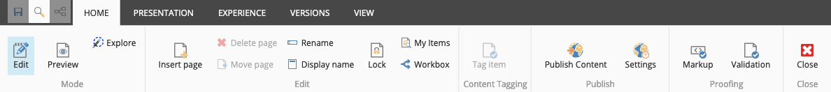 Sitecore Experience Editor ribbon.
