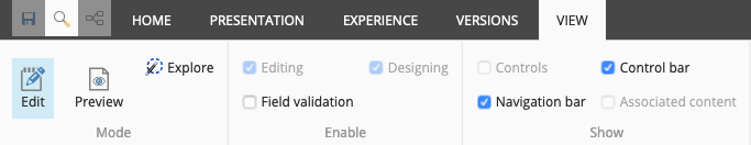 Experience Editor Ribbon - View Tab