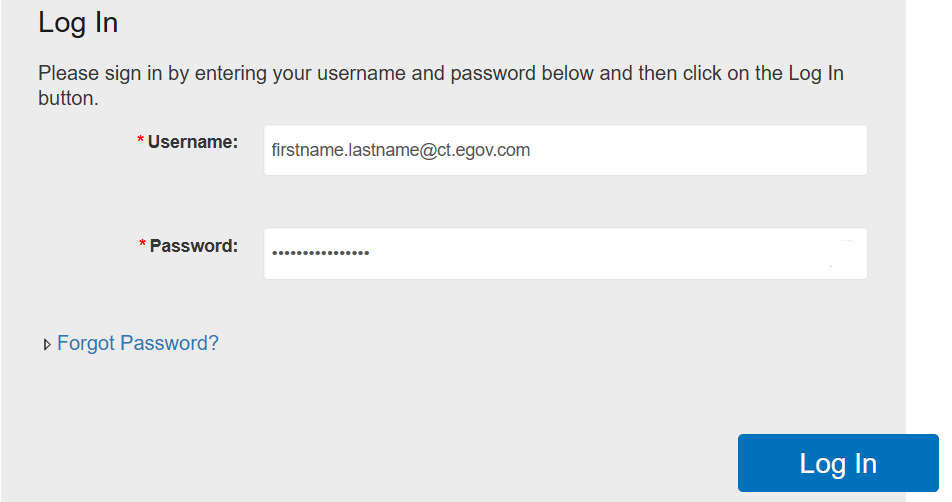 Login screen