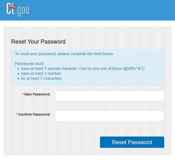 Reset Your Password dialogue box