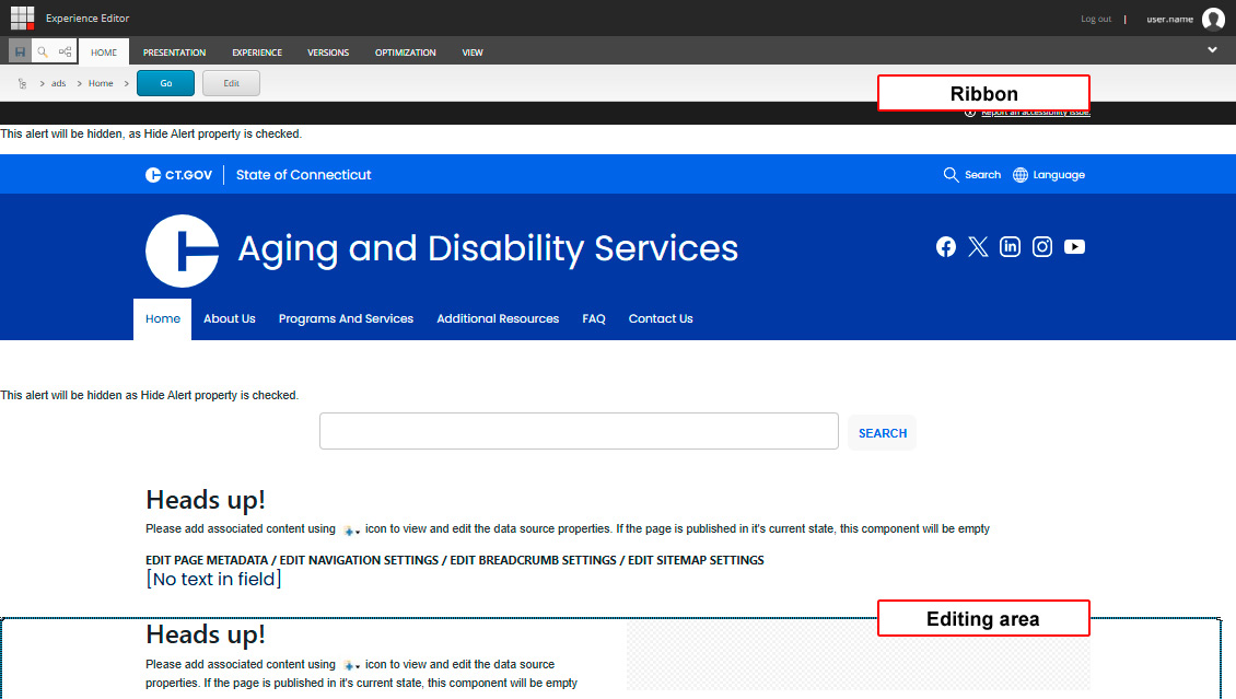 Sample webpage in Edit mode.