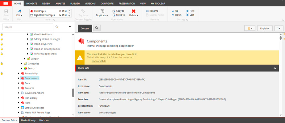 Content Editor warning message.