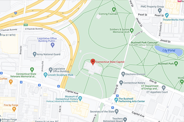 Office of Governor Ned Lamont Location Map.