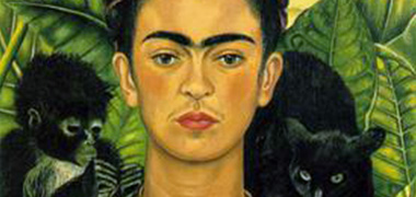 self-portrait by Frida Khalo in a jungle scene