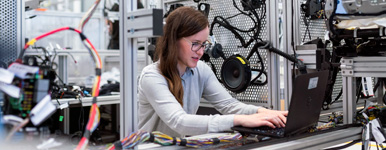 female engineer working on a computer