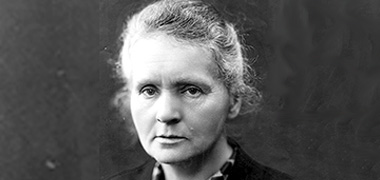 black and white photo of Marie Curie